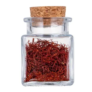 Alibaba Glass Bottle Supplier 50ml Square Spice Container Saffron Storage Jar Packaging Bottle with cork stopper lid