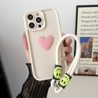 Coque de téléphone portable antichoc tendance en silicone souple 3D Cœur d'amour colorée avec cordon pour iPhone 17 16 15 14 13 12