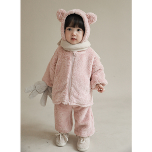 Q1327 ensembles de vêtements à capuche pour enfants, ensemble deux pièces chaud en peluche, Design mignon pour enfants mignons - Product Image 2