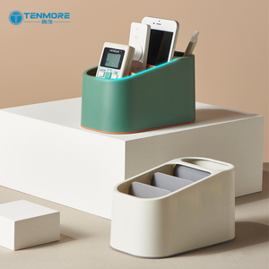 4-Grid Desktop Remote Control <strong>Holder</strong>, Morandi Color-blocking TV Controller Organizer, Plastic Makeup Brush Storage Box - Product Image 4