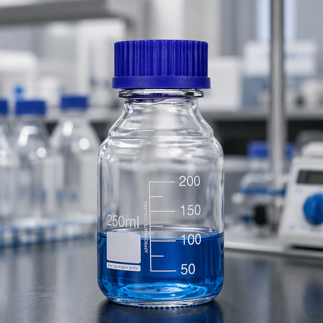 Chemical Laboratory Glass Reagent Bottles 50ml 100ml 250ml 500ml with Blue Screw Cap Custom OEM ODM for Chemical Storage