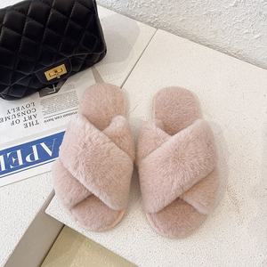 Automne hiver femmes bout ouvert extérieur en peluche maison pour pantoufles coton antidérapant avec TPR chaussures chaudes respirant Design plat - Product Image 3