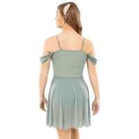 Costume de danse lyrique vert foncé pour femmes, justaucorps sans manches avec appliques en dentelle florale et jupe en maille plissée, tenue de performance