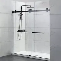 Porte de douche coulissante simple en verre avec charnière en alliage d'aluminium moderne, kit complet avec cadre noir 6 mm, garantie 5 ans pour hôtels (modèle Diamond)