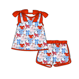 Abbigliamento Occidentale Personalizzato per Bambini, Completo per il 4 Luglio, Outfit per Ragazze Rosso Bianco Blu, Set con Bretelle e Pantaloncini, <span class=keywords><strong>Vestiti</strong></span> per Bambine - Product Image 1