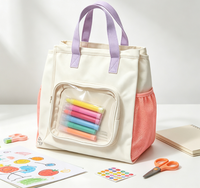 Sac fourre-tout pour enfants avec fenêtre transparente en PVC, poche latérale en maille, sac de rangement pour fournitures d'art en toile, sac à main pour activités de dessin des enfants