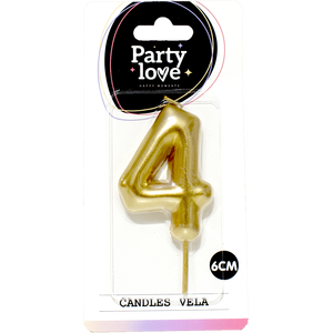 Candela Decorativa Numero 4 Dorata 6Cm per Torta di Compleanno - Product Image 1