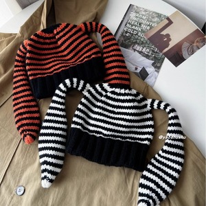 2025 Y2K Beanie cho phụ nữ Bunny Crochet Mũ Quỷ Beanie sọc hat Grunge emo Slouchy ấm dệt kim mũ - Product Image 4