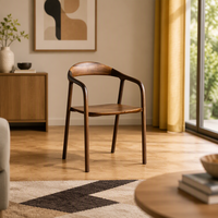 Fauteuil en bois MULIGNA de style mid-century, chaise de salle à manger en bois massif avec dossier et accoudoirs courbes pour la maison, la salle à manger, le restaurant, le salon