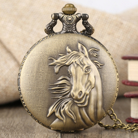 Vintage Metal Craft 3D Animal Horse Collier Horloge Quartz Montre De Poche Avec Chaîne Pour La Collection