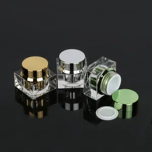 Sample Test Portable Acrylic Pocket Powder Jars 5g Square Cosmetic Eyeliner Gel Jar With Gasket Round Lid