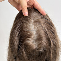 Système de remplacement capillaire en PU injecté, avec base en peau fine et mèches de cheveux humains vierges injectées