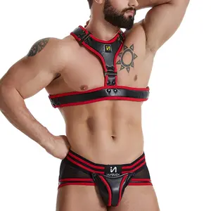 Homosexuell Herren Party PU Anzug Stretch BDSM Männer Sexy Unterwäsche Club Wear Bondage Dessous Slave Brust geschirr Open Ass Rear Jock strap