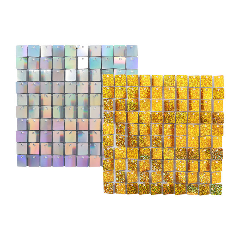 Gold Shimmer Effect 30*30cm Reusable 3D Shiny Square Sequin PVC Wall ...