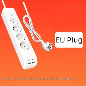 Regleta de alimentación de la UE a precio barato al por mayor, 4 salidas, 2 puertos USB, 2 cargador de escritorio PD tipo C, cable plano de 1,8 M certificado CE - Product Image 2