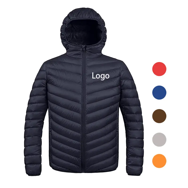 Custom logo mens nylon work wear winter waterproof cotton hooded quilted padded puffer jacket