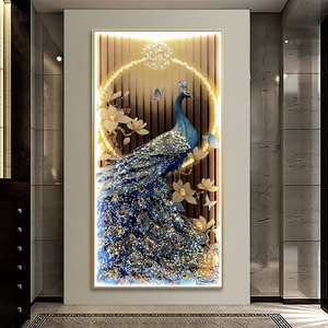 Fabrikpreis 5D Diamant LED-Licht Pfau Kristall-Porzellanmalerei Glasmalerei Pfau-Bilder - Product Image 4