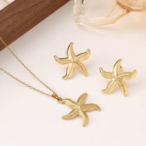 צלב גבול גבוה-נירוסטה סט תכשיטי נירוסטה להגדיר אור מצופה זהב פרח מצופה זהב לבן בצורת קשת פרחים - Product Image 4