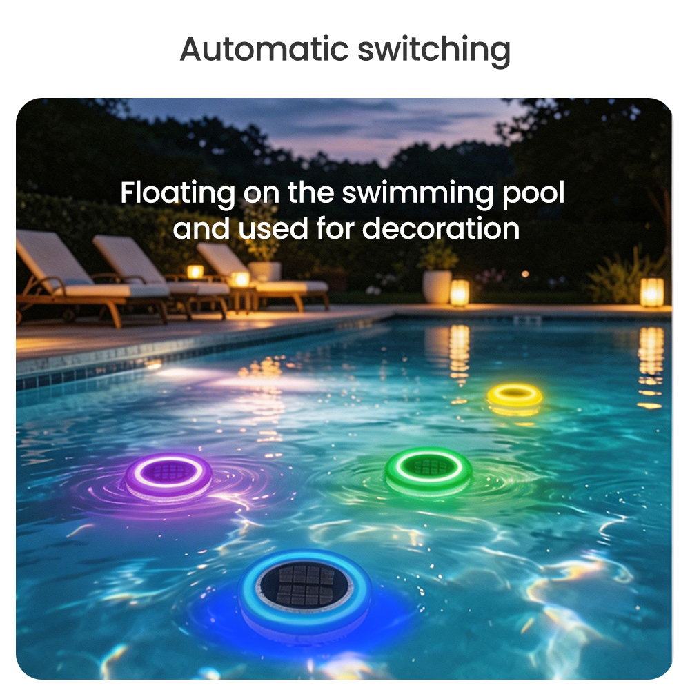 IP68 Waterproof Solar Floating 0.66W Solar Panel RGB Color Changing Underwater LED Light 360 Beam Angle Light Sensor Control