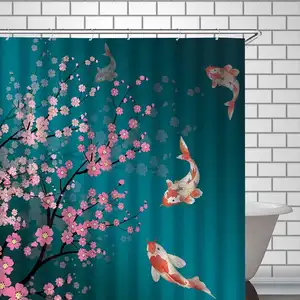 Koi Fish Cherry Blossom-قماش مضاد للماء, منتجات الحمام ثلاثية الأبعاد ، ستارة حمام ، ديكور الحمام على الطراز الياباني