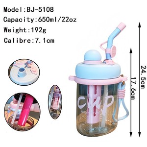 Double Drink Straw <b>Cup</b> <b>Plastic</b> Travel Mug Leak Proof Outdoor Water Bottle Student Gift - Product Image 4