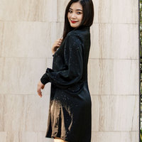 GuiXiu 2021 printemps noir décontracté femmes robe à manches longues lâche doux chemise robes chemise de nuit