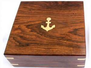 Caja Náutica de Madera de Nogal con Incrustaciones de Ancla de Latón, Pulida y Hecha a Mano, Juego de 10 Bandejas con Impresión Digital para Regalo de Viaje - Product Image 3