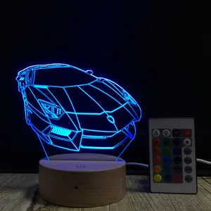 Süper araba akrilik 3D lambası 16 renk değişimi küçük gece lambası renkli ışıklar LED USB masa lambası atmosfer gece dekor lambası
