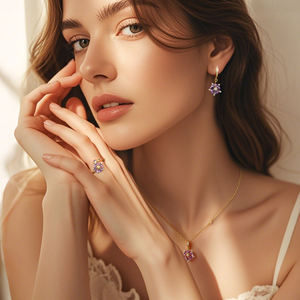 Wholesale Crystal Plum Blossom Rings Necklaces Earring <b>Sets</b> S925 Sliver 18K <b>Gold</b> Plated Flower <b>Jewelry</b> <b>Set</b> - Product Image 6