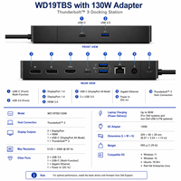 Base de Conexión WD19TBS Thunderbolt 3 con Adaptador de 130W y Puertos USB-C 2.0 en Stock