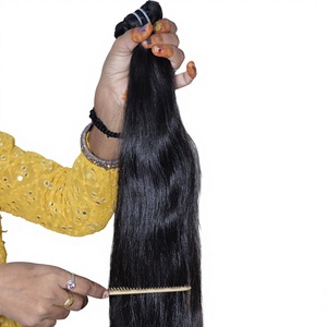 Extensions de cheveux humains indiens 100% naturels, double trame, cuticules alignées, Remy, couleur noire, lisses, qualité Fusion, vente en gros - Product Image 1