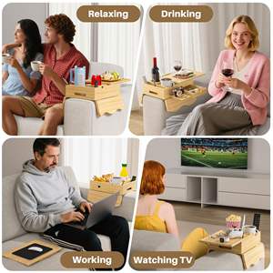 Table d'accoudoir de canapé personnalisée avec plateau amovible, table d'accoudoir de canapé en bois à clipser avec porte-gobelets et tiroirs - Product Image 4