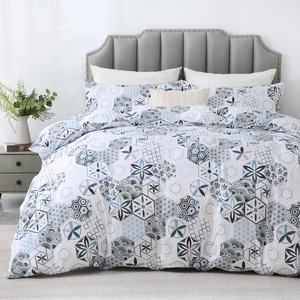 ボヘミアンキング/クイーンサイズカスタマイズ可能掛け布団カバーセット ホワイトレトロフローラルストライププリント 200TC高級ソフトマイクロファイバー寝具 - Product Image 1