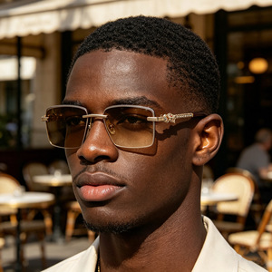 Nouvelles <span class=keywords><strong>lunettes</strong></span> <span class=keywords><strong>de</strong></span> <span class=keywords><strong>soleil</strong></span> rétro pour hommes Xcy, style européen et américain, sans monture, <span class=keywords><strong>photochromiques</strong></span>, UV400, avec bordure en diamant - Product Image 4