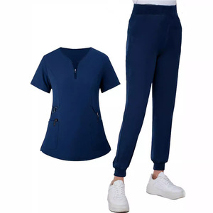 Women Hospital Uniform Scrub Set V Neck Short Sleeve Knitted Moisture Wicking Split Pants For Dental Nurse Workwear - Product Image 4