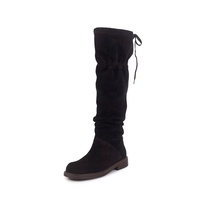 Bottes d'équitation en cuir véritable à bout rond, talon épais, hauteur genou, pour l'hiver