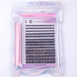 Sahte vizon kirpik toptan Diy önceden kesilmiş bölümlenmiş kirpik uzantıları Segment Lashes Set kirpik kümeleri altında bağ ve dolgu macunu ile