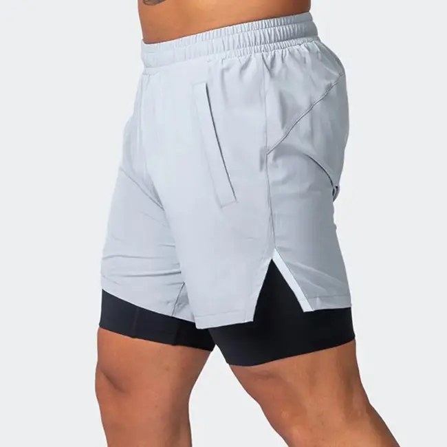 Poliéster 2 Em 1 Ginásio Shorts Fitness Workout Vestuário Personalizado Compressão Sports Running Shorts Para Homens