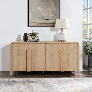 <span class=keywords><strong>Buffet</strong></span> minimaliste Japandi en bois massif avec 4 portes, coins arrondis, armoire de rangement en chêne, meubles pour salle à manger et salon - Product Image 3