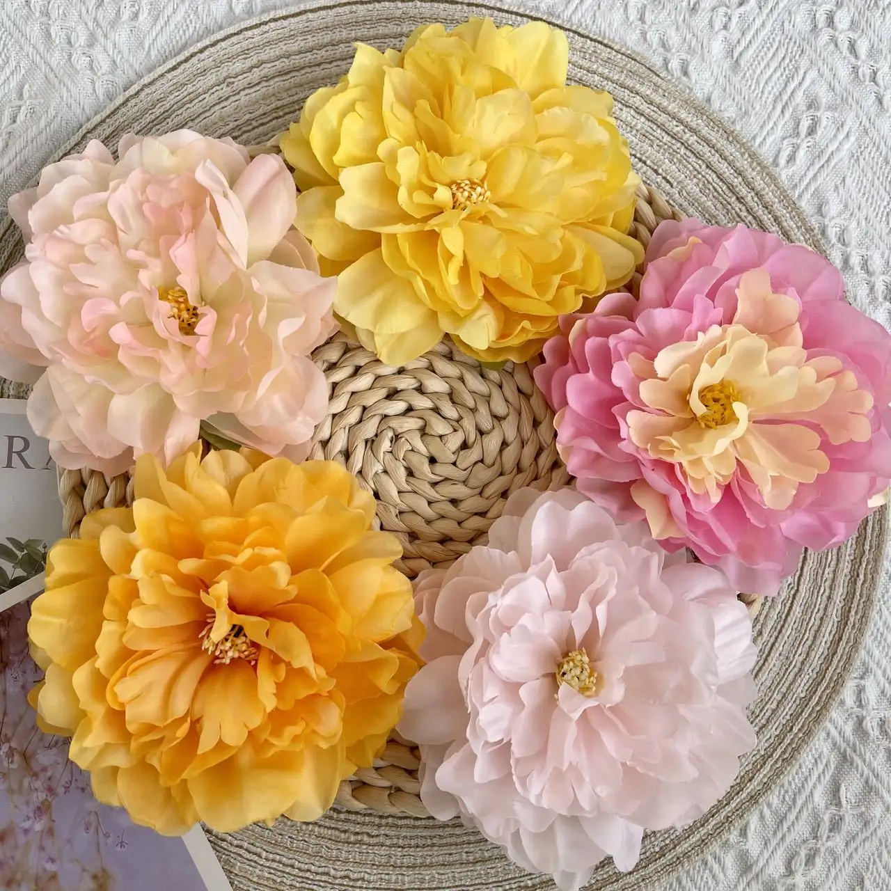 Flores decorativas a granel, peonía de seda de 5,9 pulgadas para decoración de centro de mesa de boda, flores de peonía blanca artificial