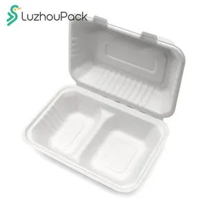 LuzhouPack微波炉安全环保餐盒2室甘蔗渣餐具