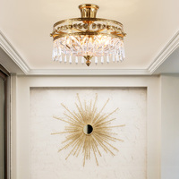 Lampe de plafond de style classique européen en laiton pour chambre à coucher, couloir, petite lampe de plafond en cristal à rayures décoratives pour cuisine
