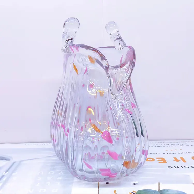 Dompet vas kaca, vas kaca gradien dekorasi rumah bunga Nordik Retro dengan pegangan