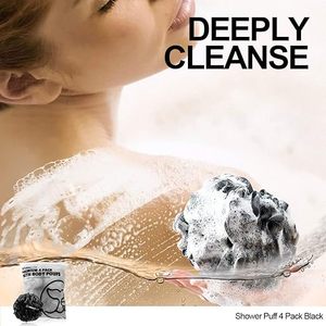 Loofah <b>Bath</b> Sponges - Black Gentle Exfoliating Shower Loofah for Rich Lather, Durable Mesh Body Scrubber for Men & Women 4 Pack - Product Image 4