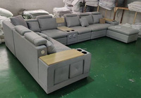 Sofa ukuran besar berbentuk L, Sofa kain Tempat duduk 2 3 5 7 kualitas tinggi dengan meja samping Usb dengan rak buku Sofa berbicara