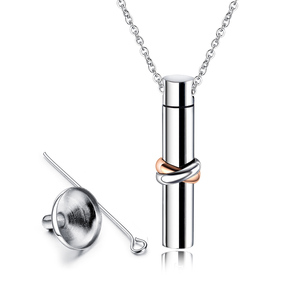 Kalung Guci Kremasi Kaca dengan Cincin Mengkilap, Kalung Liontin Silinder Sekrup Bulat, Kalung Liontin Abu Pelapis Wanita - Product Image 4