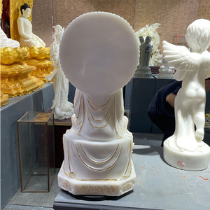 Jade blanc méditant Sakyamuni Bodhisattva marbre pierre assis <span class=keywords><strong>bouddha</strong></span> sculpture priant <span class=keywords><strong>Amitabha</strong></span> Statues - Product Image 5