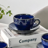Tasses et soucoupes à café en porcelaine bleue glaçure réactive personnalisée tasse à espresso italienne vintage faite à la main avec soucoupe pour la fête