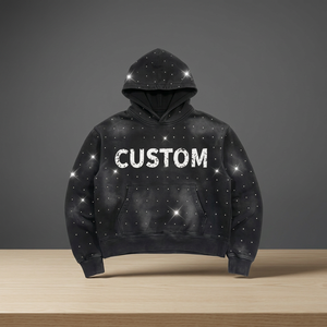 Sudadera con capucha de forro polar con cremallera y pedrería lavada, logotipo frontal personalizado, algodón premium, transpirable, ecológica, de secado rápido, unisex - Product Image 2
