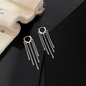 S925 Sterling Silver Heart Shape Tassel <b>Cuff</b> <b>Earrings</b> Asymmetrical Chain Everyday Wear - Product Image 4